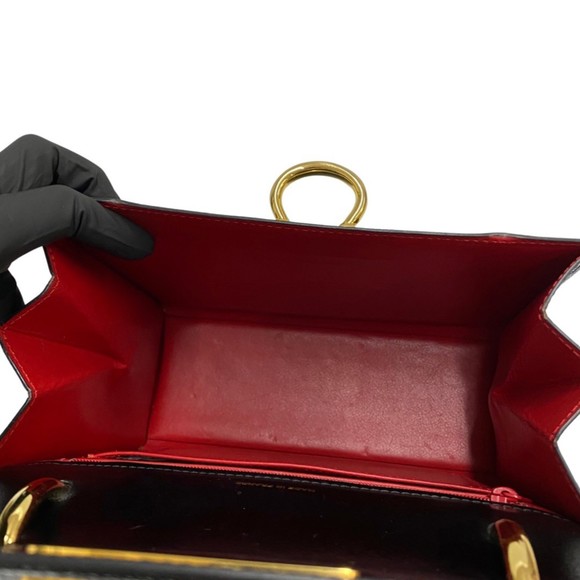 CELINE Black Leather Genuine Mini Tote Bag with Red Lining - Picture 9 of 10